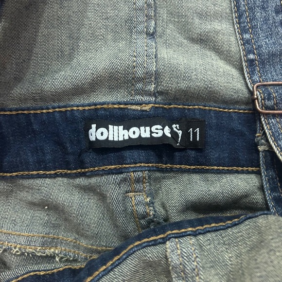 Dollhouse Distressed Denim Overalls Ripped Skinny Leg Slit Hem Size 11‎ - Picture 4 of 12